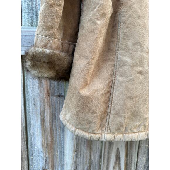 Vintage Dennis Basso Shearling-Trim Leather Coat – Camel Brown - Picture 4 of 9